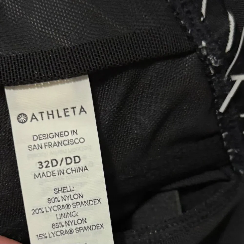 Athleta Bikini Top 32D/DD Underwire Black White Chevron Striped Bra Sized Swim